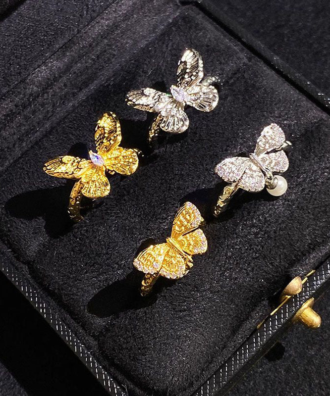 Pearl Set Gold Two-Piece Brief Butterfly Rings Alloy