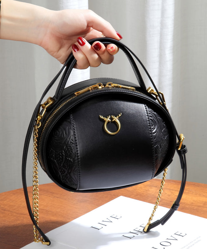 Round Versatile Casual Brown Leather Bag Calf