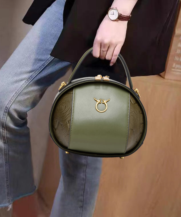 Round Versatile Casual Brown Leather Bag Calf