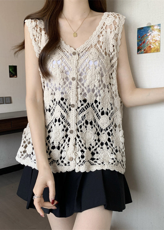 Neck Out Apricot Strickweste V Hohl Ärmellos Chic