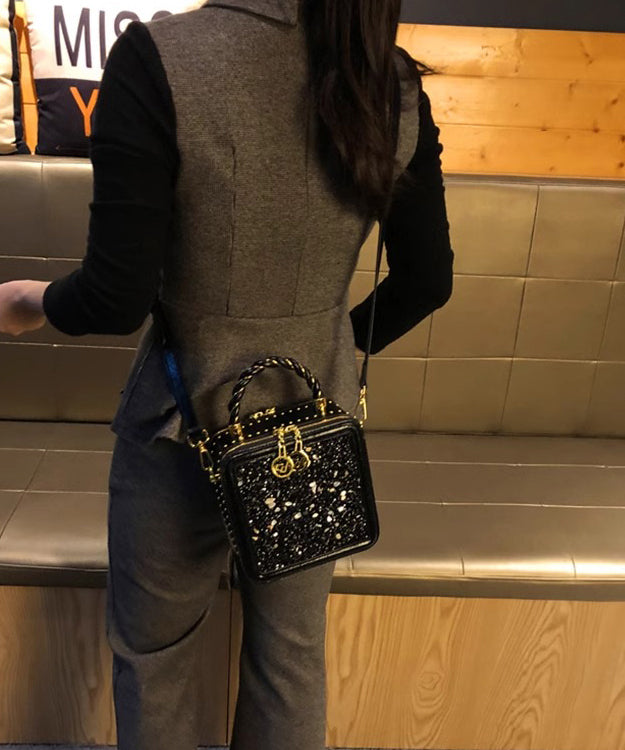 Black Mini Calf Versatile Leather Bag Zircon Chic