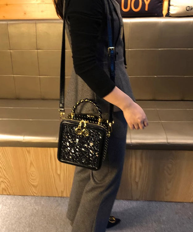Black Mini Calf Versatile Leather Bag Zircon Chic