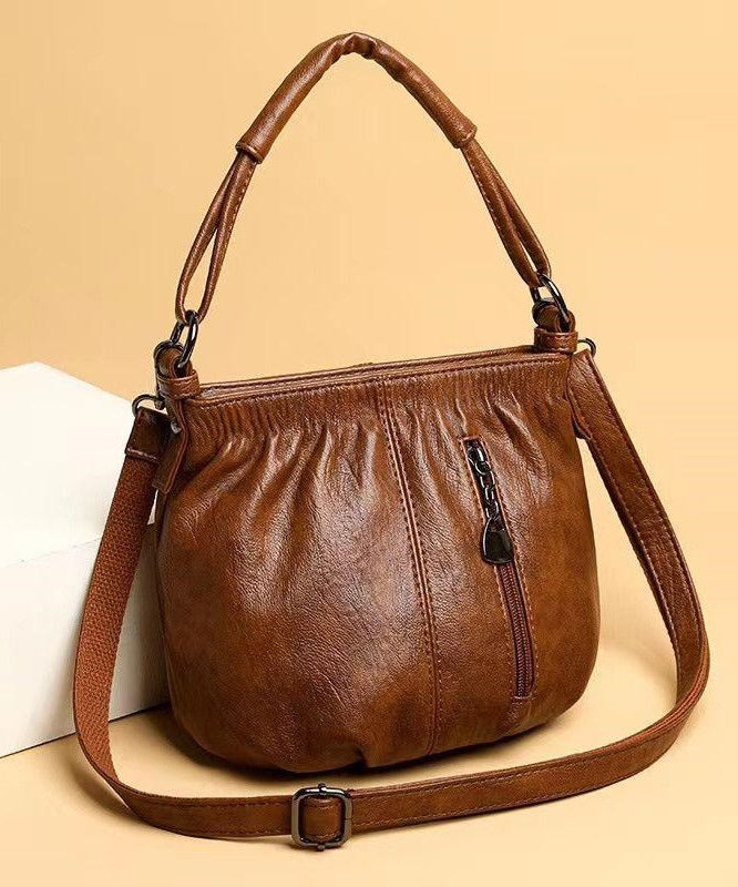 Faux Leather Brown Bag Chic Shoulder Versatile