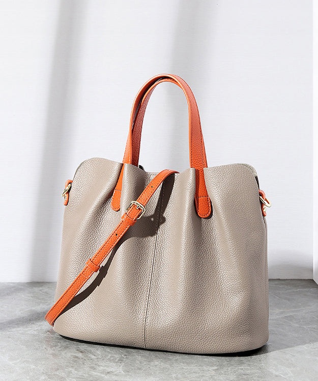 Durable Versatile Classy Calf Tote Leather Bag Grey
