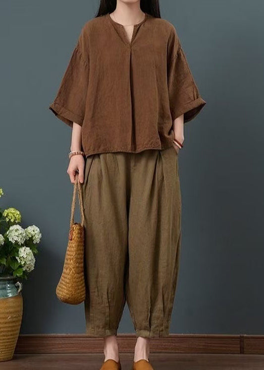 Bracelet Linen Piece Coffee Oversized Two Set Sleeve Suit
