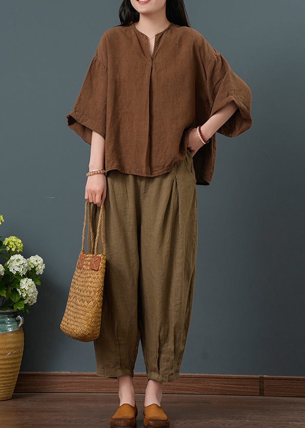 Bracelet Linen Piece Coffee Oversized Two Set Sleeve Suit