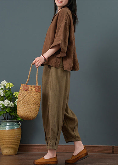 Bracelet Linen Piece Coffee Oversized Two Set Sleeve Suit