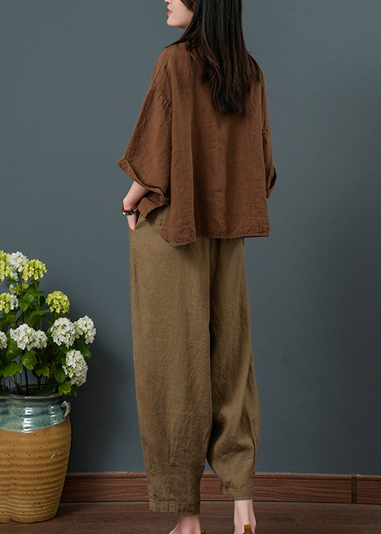 Bracelet Linen Piece Coffee Oversized Two Set Sleeve Suit