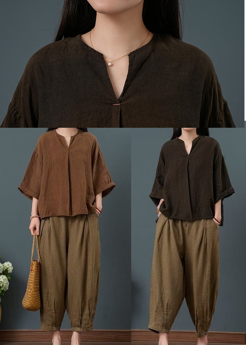 Bracelet Linen Piece Coffee Oversized Two Set Sleeve Suit