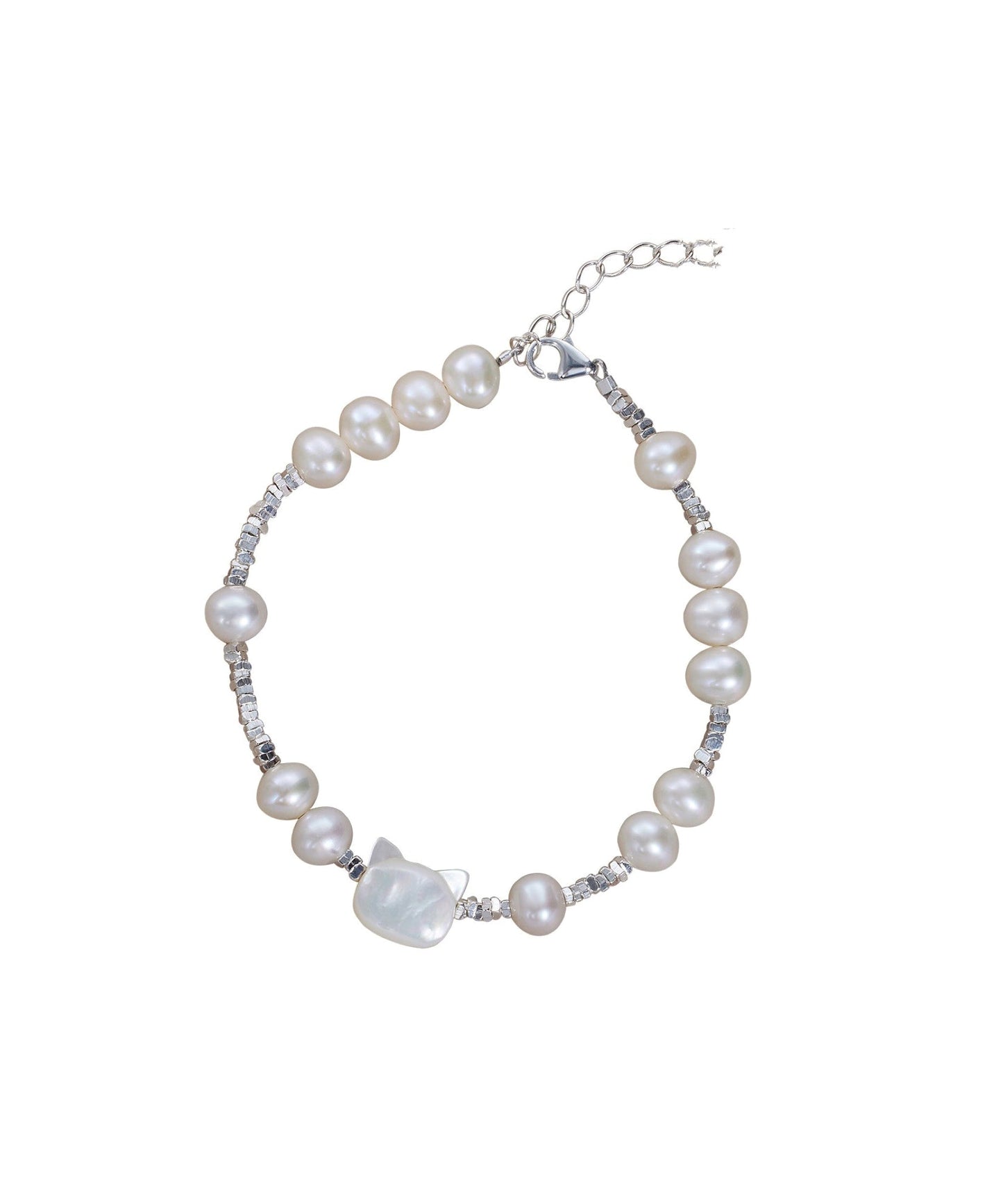 小さなシルバーホワイトクラッシュキャッツDIYスターリングブレスレットパール