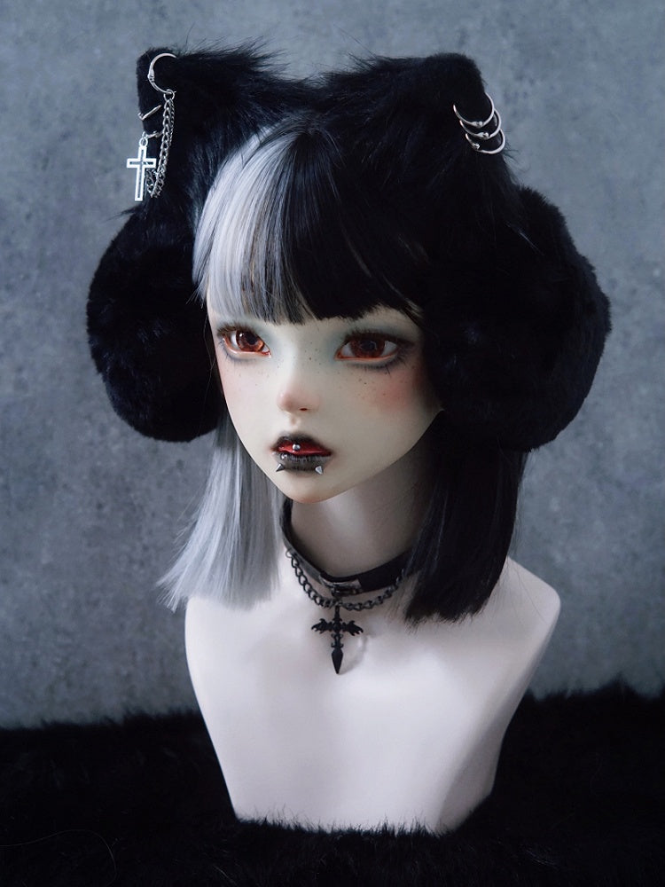 Ears Faux Chain Earmuffs Black Decorative Cat Fur Handmade