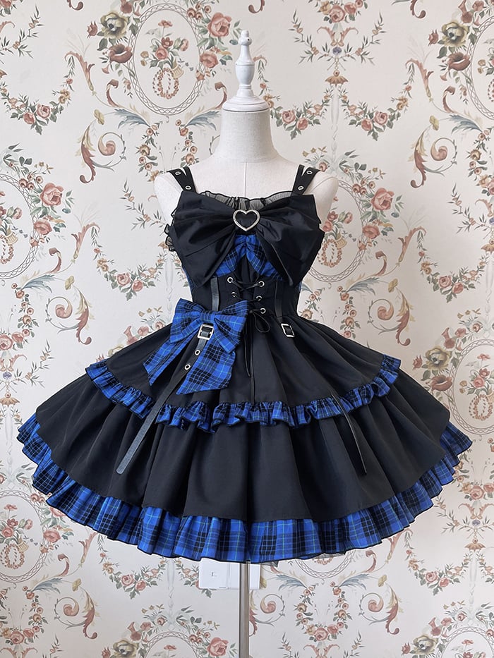 Plaid Lolita Punk and Skirt Black Jumper Blue Idol Dress