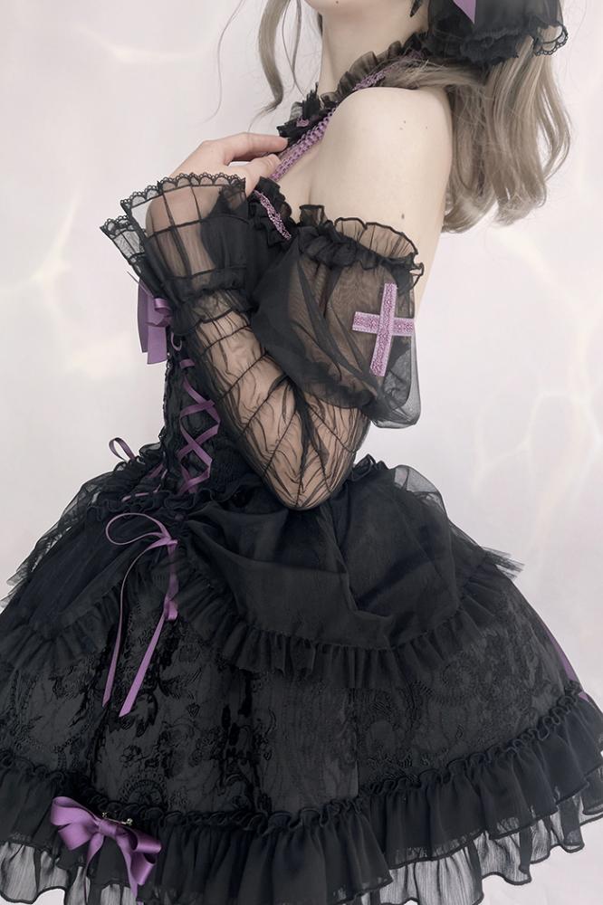 Cross Belle Black and Purple Corset Waist Gothic Lolita Dress