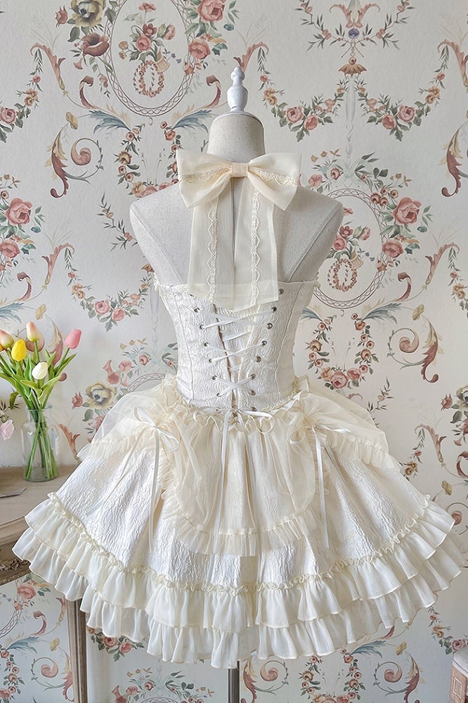 Neck Balletcore Corset Lolita Dress Pink Belle JSK Halter Cross