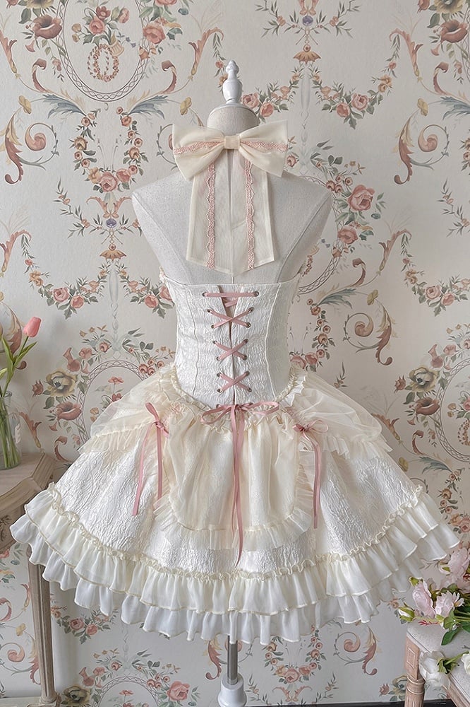 Neck Balletcore Corset Lolita Dress Pink Belle JSK Halter Cross