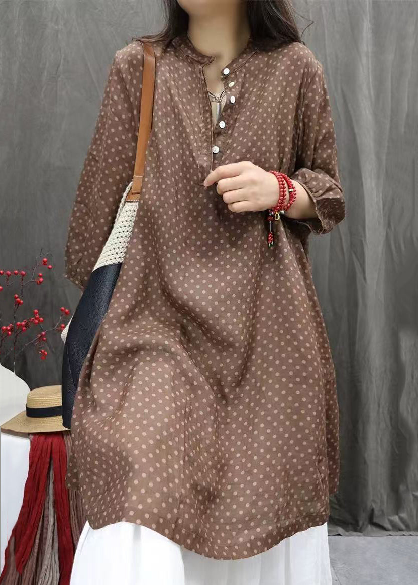 Kleid Elegante Weiße Herbst Taschen Baumwolle Dot Shirts Taste