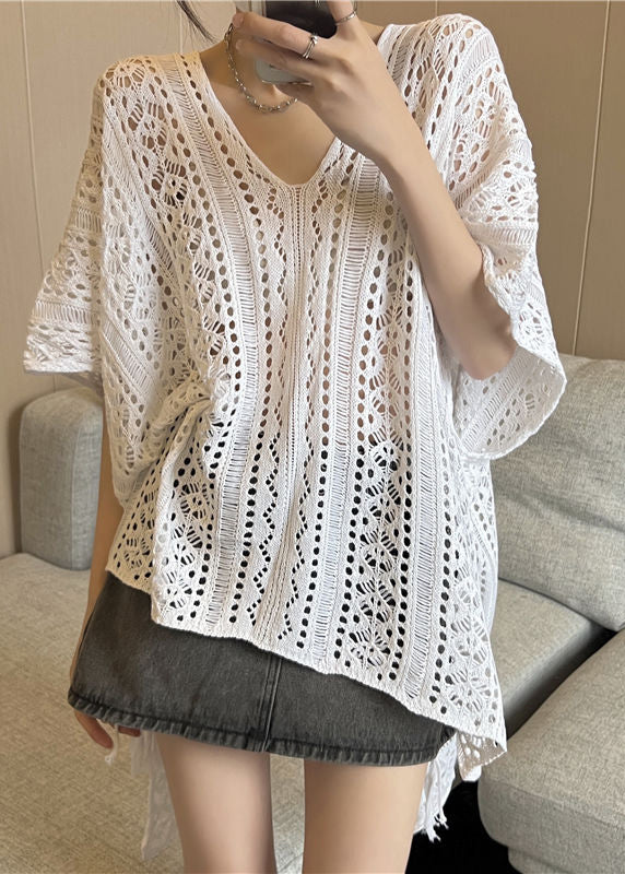 V Neck Low Design Summer Knit Ice Shirt T High Black Fashion Silk