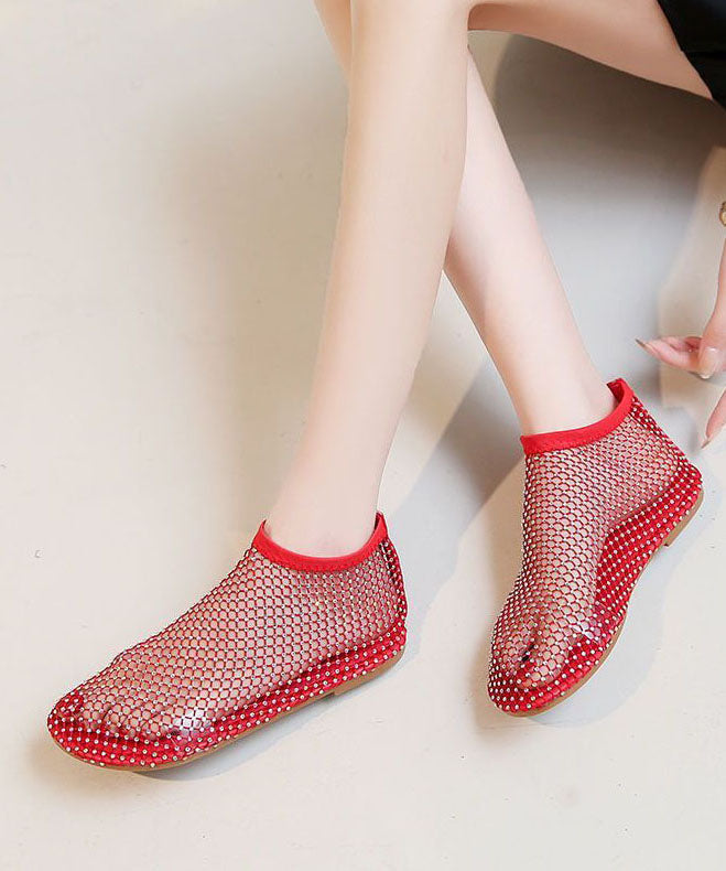 Mesh Atmungsaktive Stiefel Spleißen Zirkon Rot Sandalen Mode