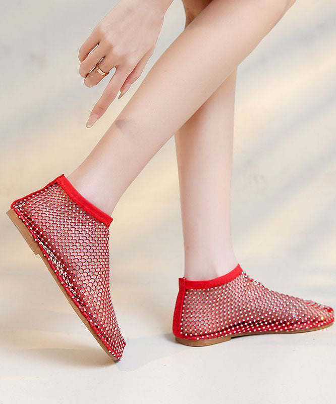 Mesh Atmungsaktive Stiefel Spleißen Zirkon Rot Sandalen Mode
