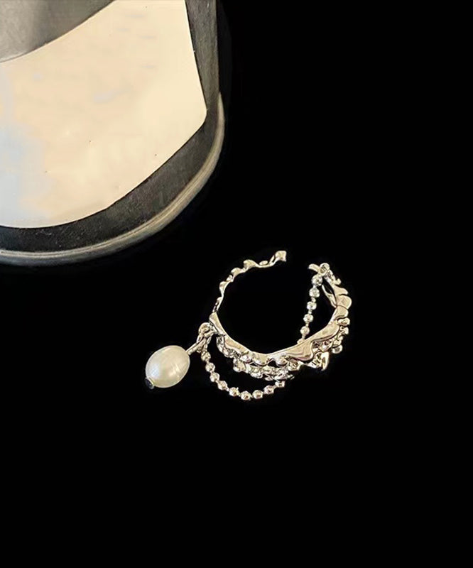 Set Tassel Pearl Rings Fine Metal Two-Piece