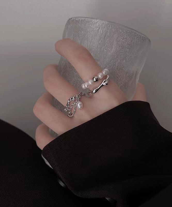 Set Tassel Pearl Rings Fine Metal Two-Piece