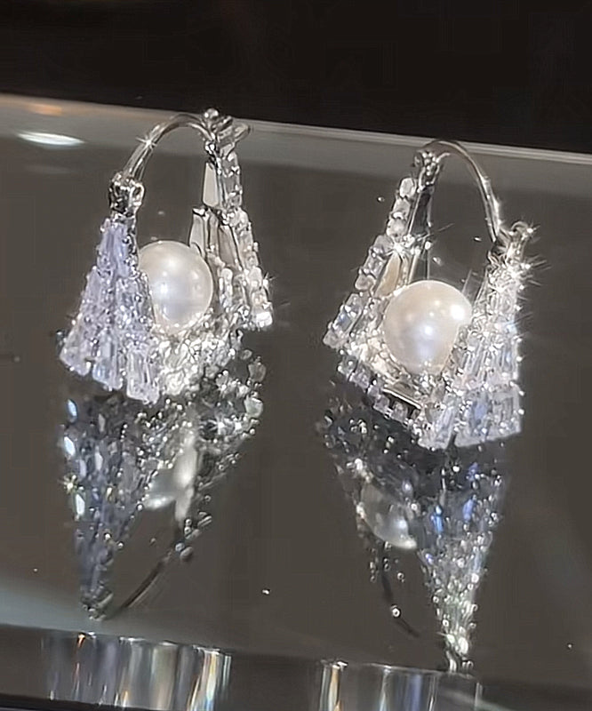 Silk Hoop Earrings Sterling Zircon Handbag Pearl Silver Fine