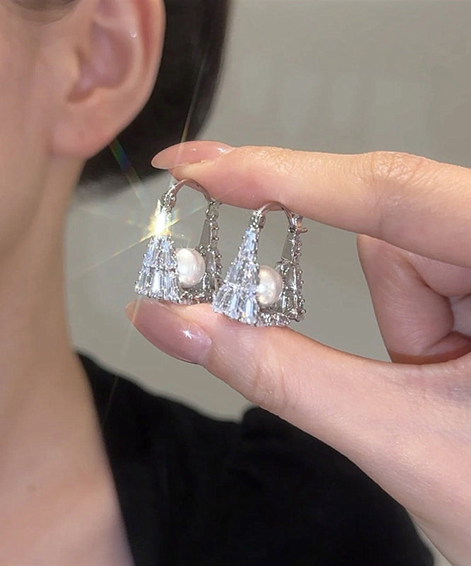 Silk Hoop Earrings Sterling Zircon Handbag Pearl Silver Fine