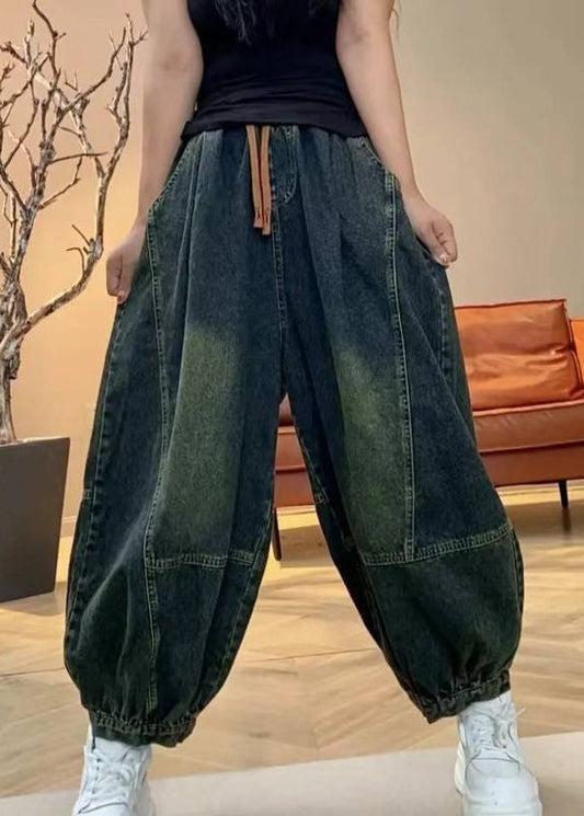 Waist Summer Patchwork Lantern Pants Green Pockets Elastic Handmade