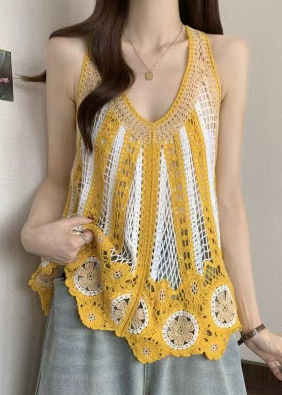 Shirt Italian Hollow Neck V Blue Knit Sleeveless T Out