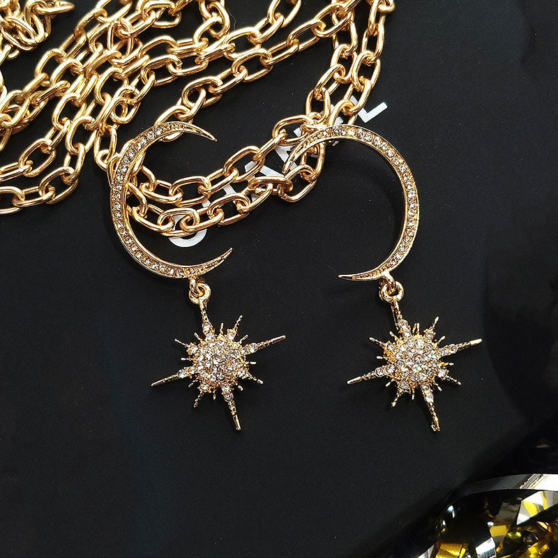 and Earring Moon Rhinestone Star Drop