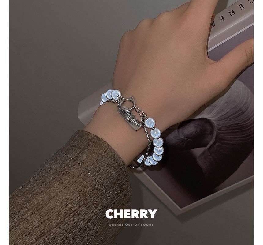 Bead Reflective Alloy Bracelet Layered