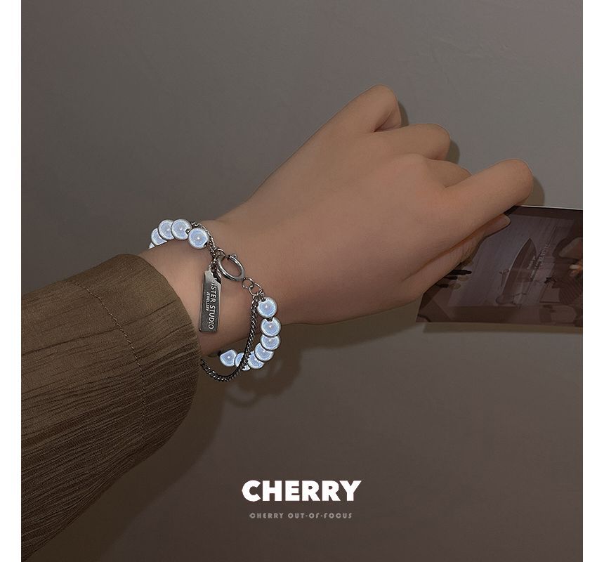 Bead Reflective Alloy Bracelet Layered