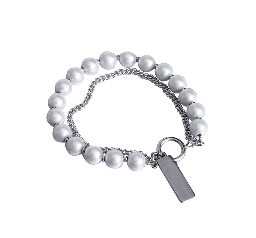 Bead Reflective Alloy Bracelet Layered