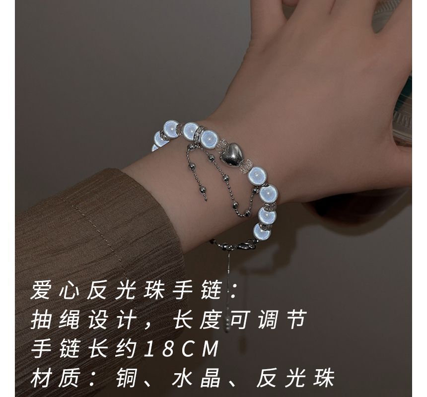 Bead Reflective Alloy Bracelet Layered