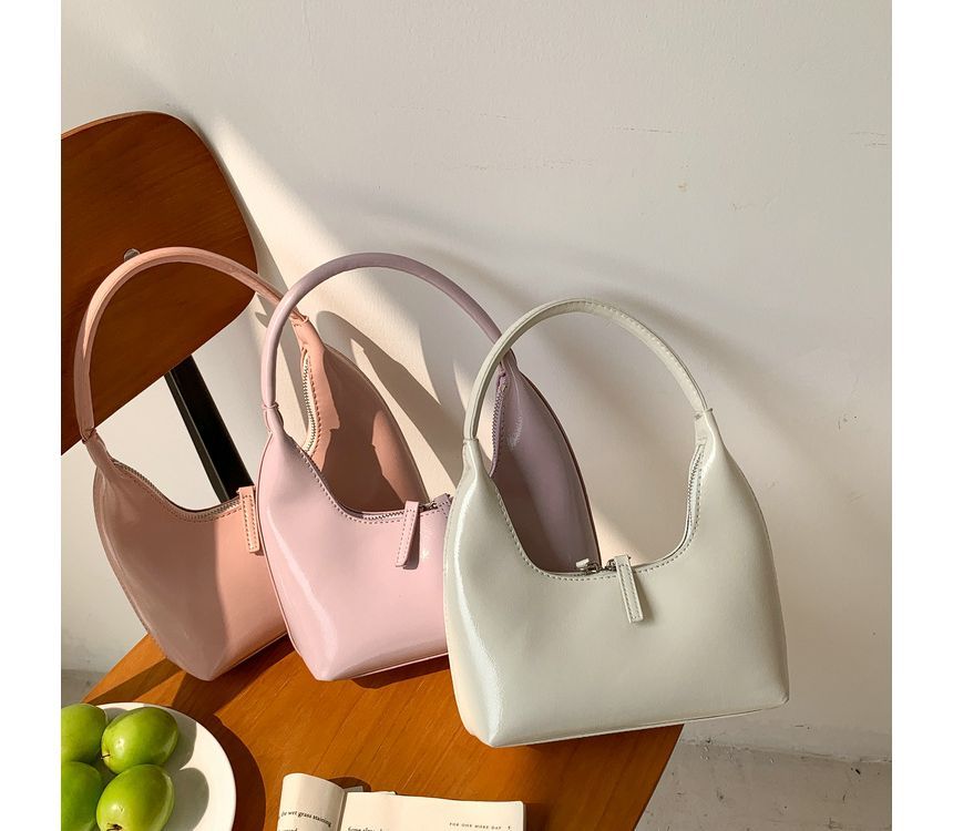 Shoulder Faux Plain Zip Bag Leather