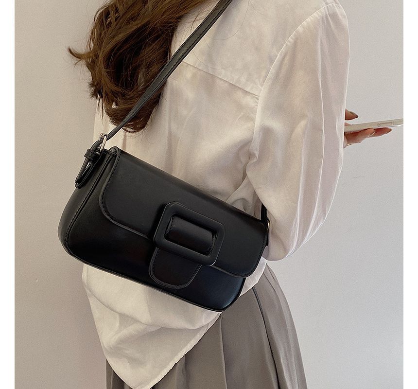 Bag Faux Shoulder Leather Buckled Flap