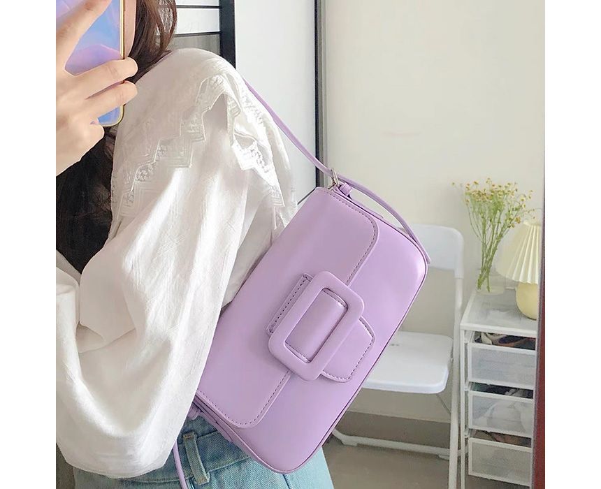 Bag Faux Shoulder Leather Buckled Flap