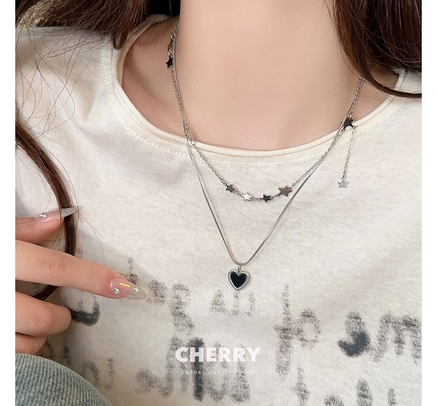 Heart Pendant Alloy Choker Set Necklace Star /