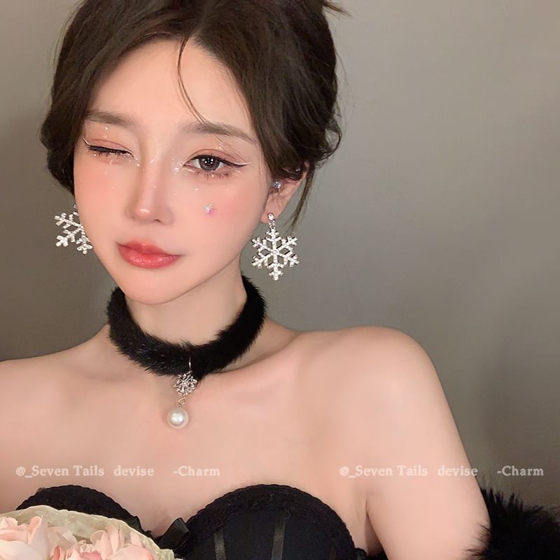 Set / Tree Bracelet Fluffy Drop Christmas Snowflake Earring Choker Chandelier