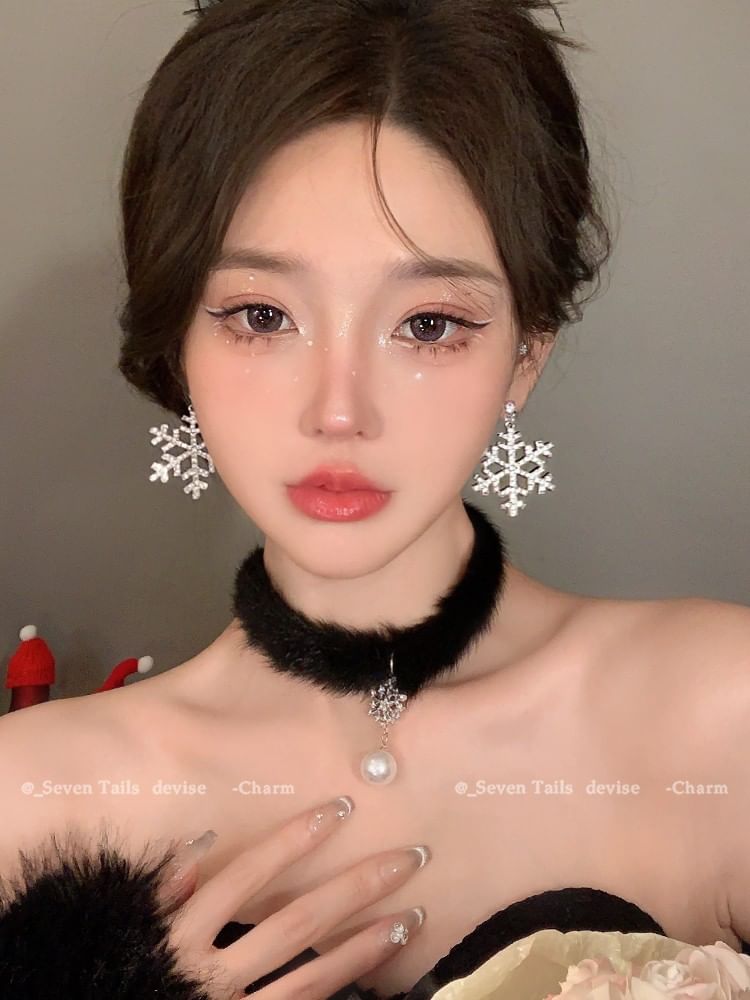 Set / Tree Bracelet Fluffy Drop Christmas Snowflake Earring Choker Chandelier