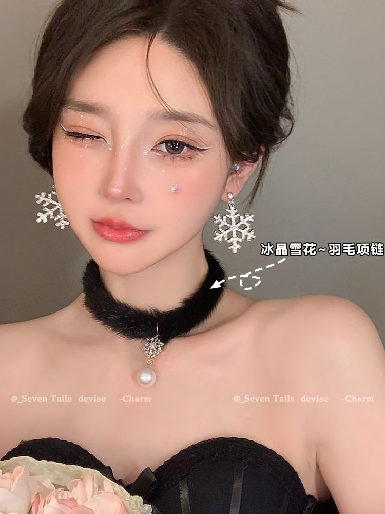 Set / Tree Bracelet Fluffy Drop Christmas Snowflake Earring Choker Chandelier