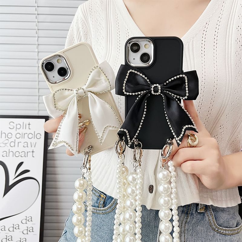 Lanyard Case Phone Bow Faux Pearl