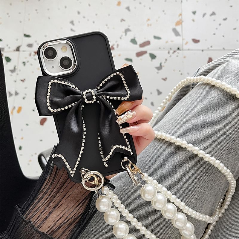 Lanyard Case Phone Bow Faux Pearl