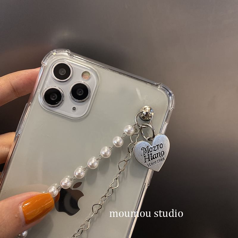 Strap Phone Pearl Heart Case Faux