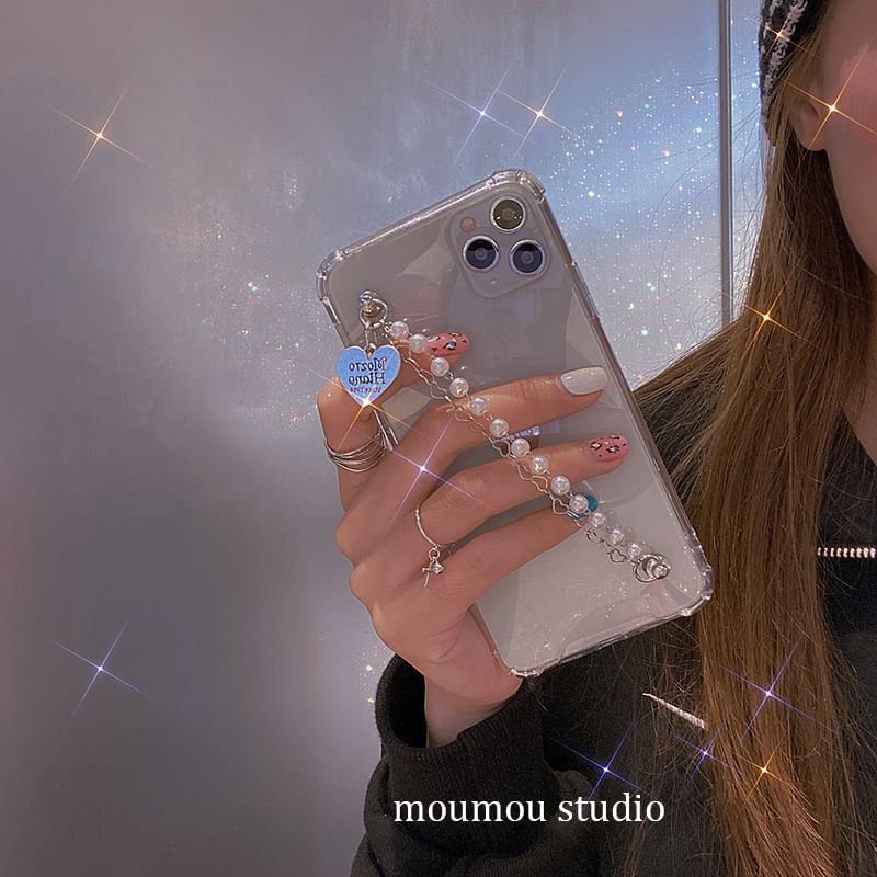 Strap Phone Pearl Heart Case Faux