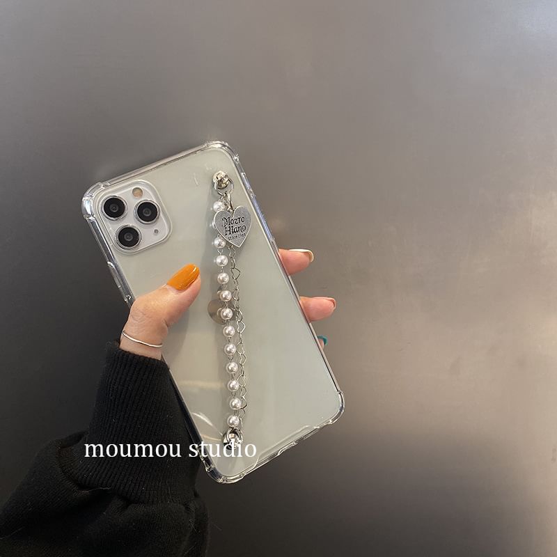 Strap Phone Pearl Heart Case Faux