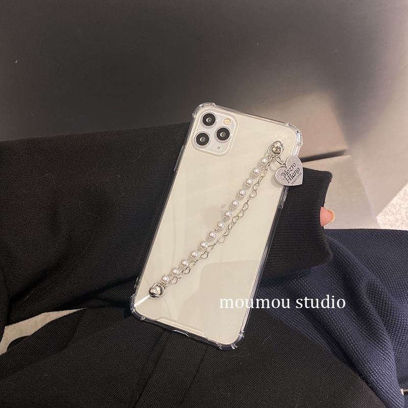 Strap Phone Pearl Heart Case Faux
