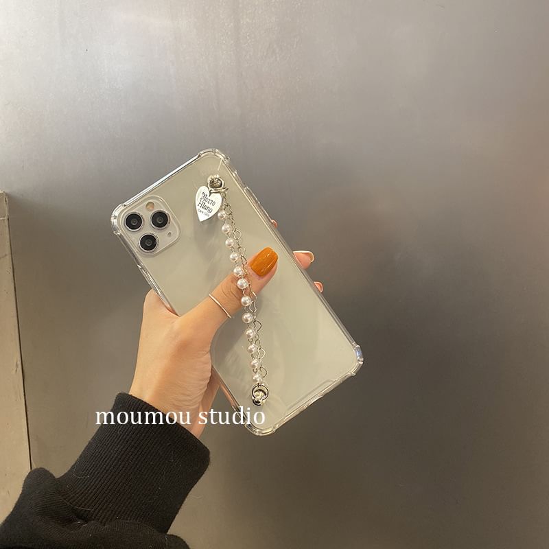 Strap Phone Pearl Heart Case Faux
