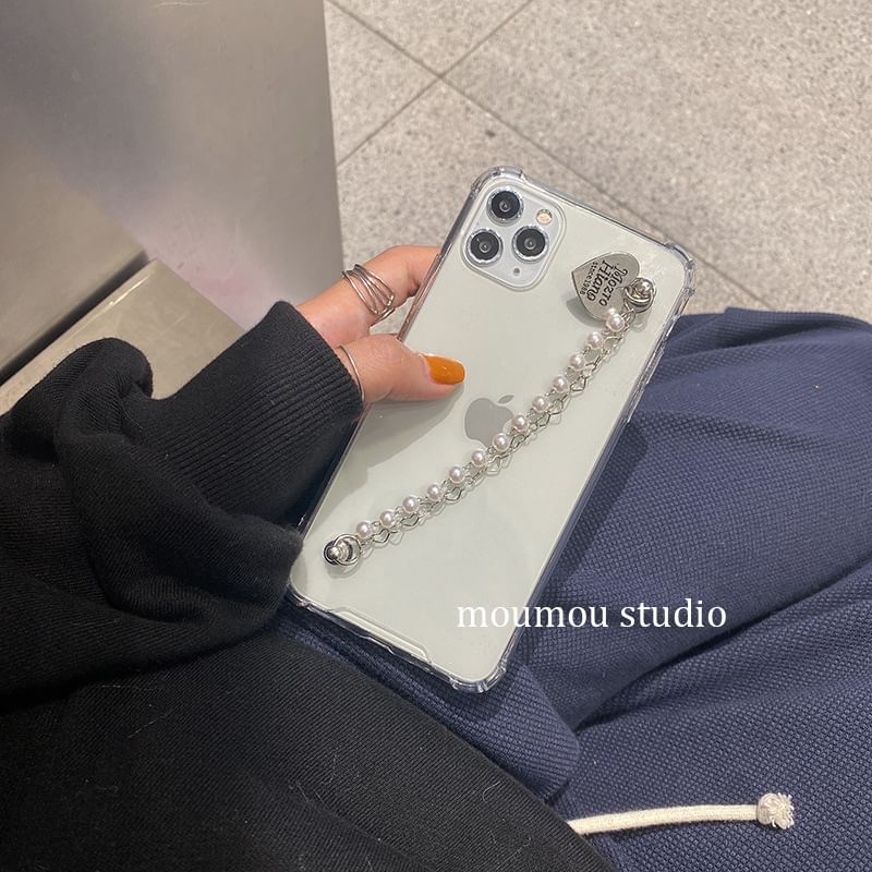 Strap Phone Pearl Heart Case Faux