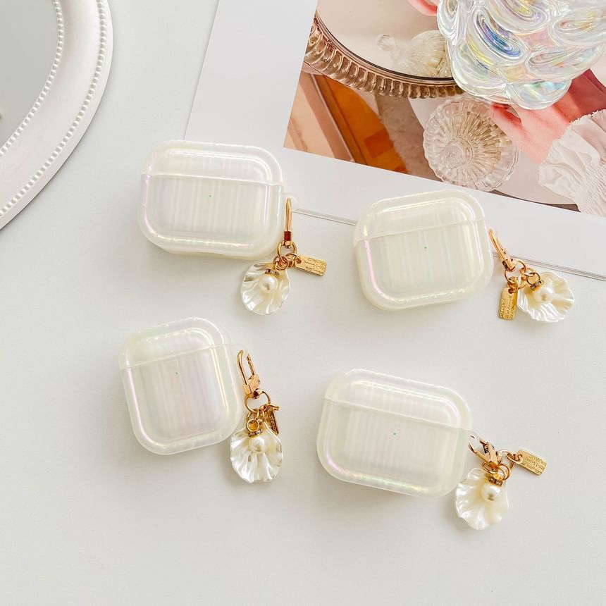 スキンイヤホンシェル / AirPods ホワイトパールストライプケース テクスチャーチャーム プロ付き